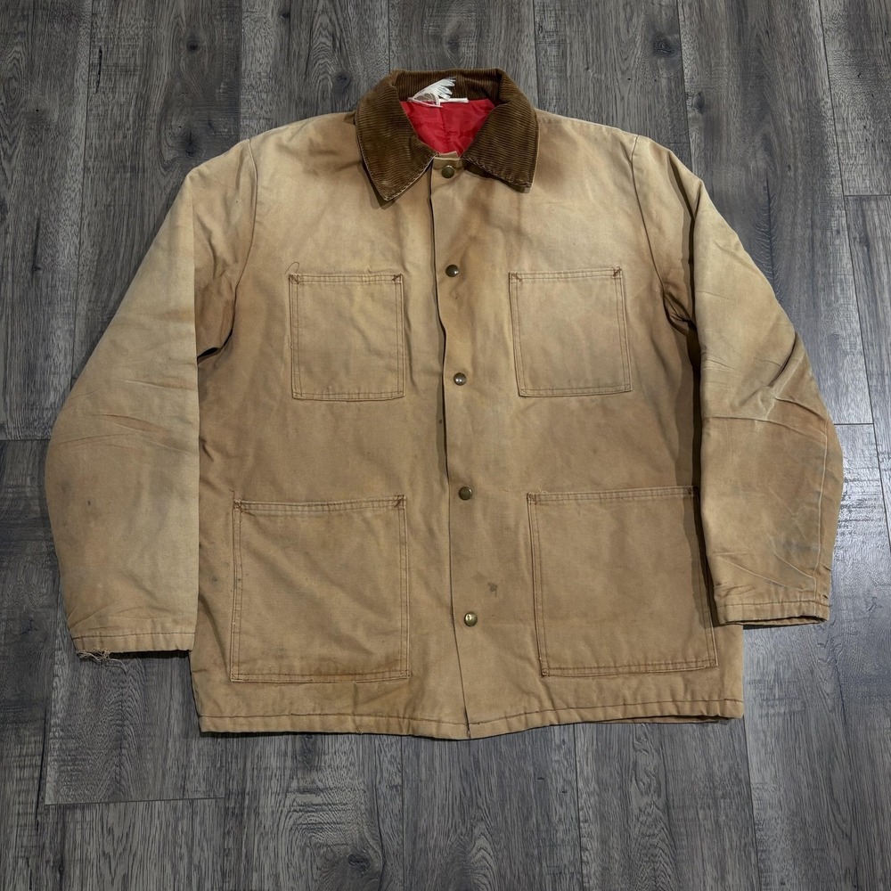 VTG Zero-Zone Jacket Mens 54 Brown Canvas Insulated‎ Snap Front Chore Workwear